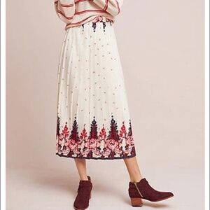 Anthropologie Ranna Gill Esme Ivory/Floral Skirt w/Knife Pleats Sz S